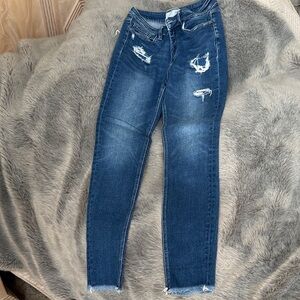 Trendy Distressed Skinny Jeans in Deep Blue